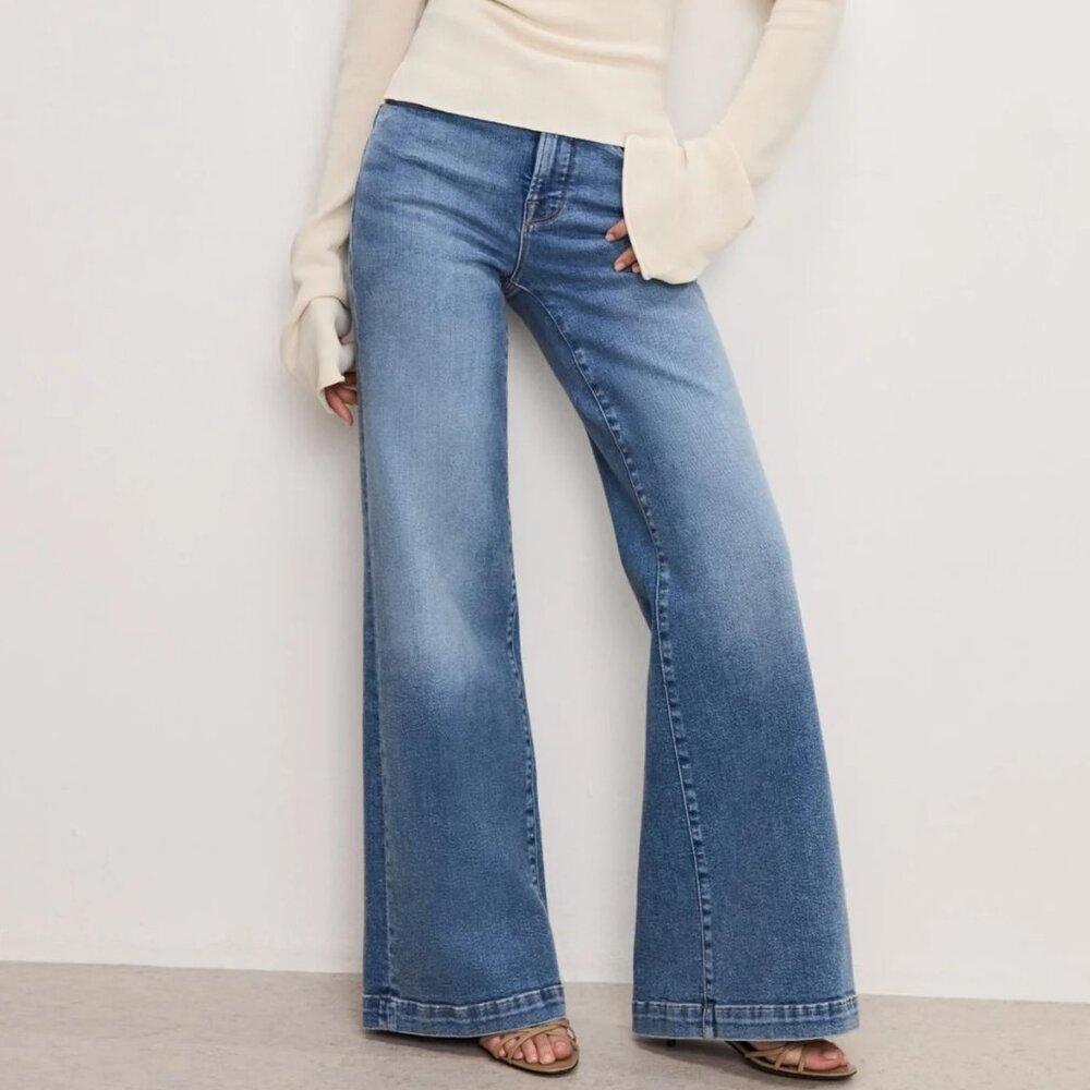 Good American Good Petite Palazzo Light Compression Jeans NWT